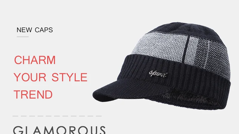 Winter New Cotton cap visor knit beanie Thicken Hedging Cap winter man caps outdoor skullies MEN LETTER GRAPHIC KNIT HAT