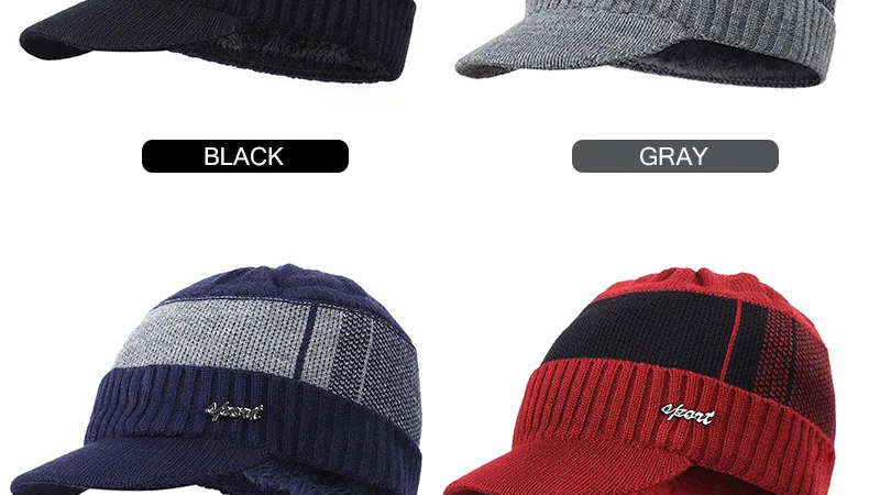 Winter New Cotton cap visor knit beanie Thicken Hedging Cap winter man caps outdoor skullies MEN LETTER GRAPHIC KNIT HAT