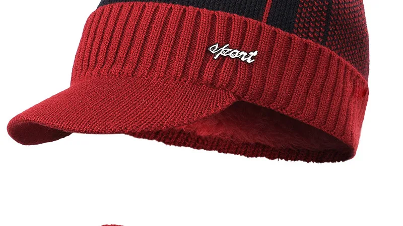 Winter New Cotton cap visor knit beanie Thicken Hedging Cap winter man caps outdoor skullies MEN LETTER GRAPHIC KNIT HAT