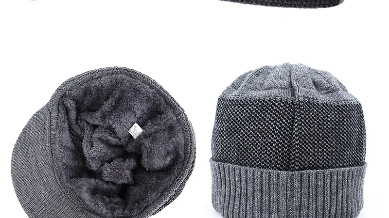 Winter New Cotton cap visor knit beanie Thicken Hedging Cap winter man caps outdoor skullies MEN LETTER GRAPHIC KNIT HAT