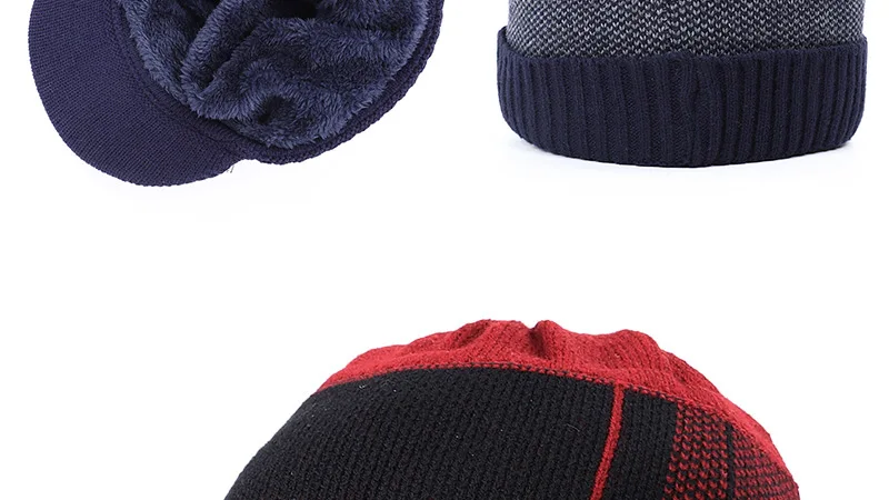 Winter New Cotton cap visor knit beanie Thicken Hedging Cap winter man caps outdoor skullies MEN LETTER GRAPHIC KNIT HAT