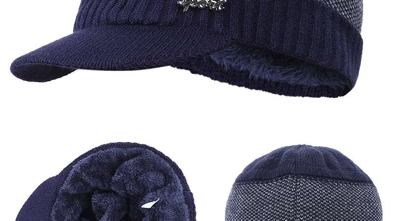 Winter New Cotton cap visor knit beanie Thicken Hedging Cap winter man caps outdoor skullies MEN LETTER GRAPHIC KNIT HAT