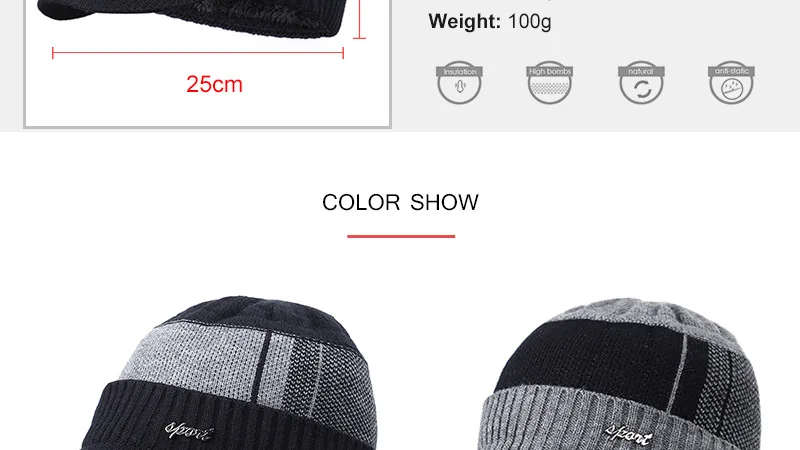 Winter New Cotton cap visor knit beanie Thicken Hedging Cap winter man caps outdoor skullies MEN LETTER GRAPHIC KNIT HAT