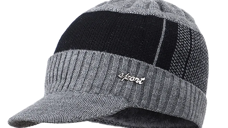 Winter New Cotton cap visor knit beanie Thicken Hedging Cap winter man caps outdoor skullies MEN LETTER GRAPHIC KNIT HAT