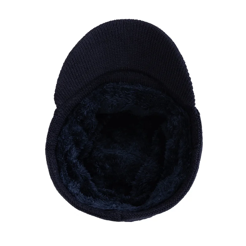 Unisex Warm Winter Hat With Brim Plush Fur Lined Beanie Hat JEANS Label Thicken Winter Hats For Men Women Outdoor Knitted Hat