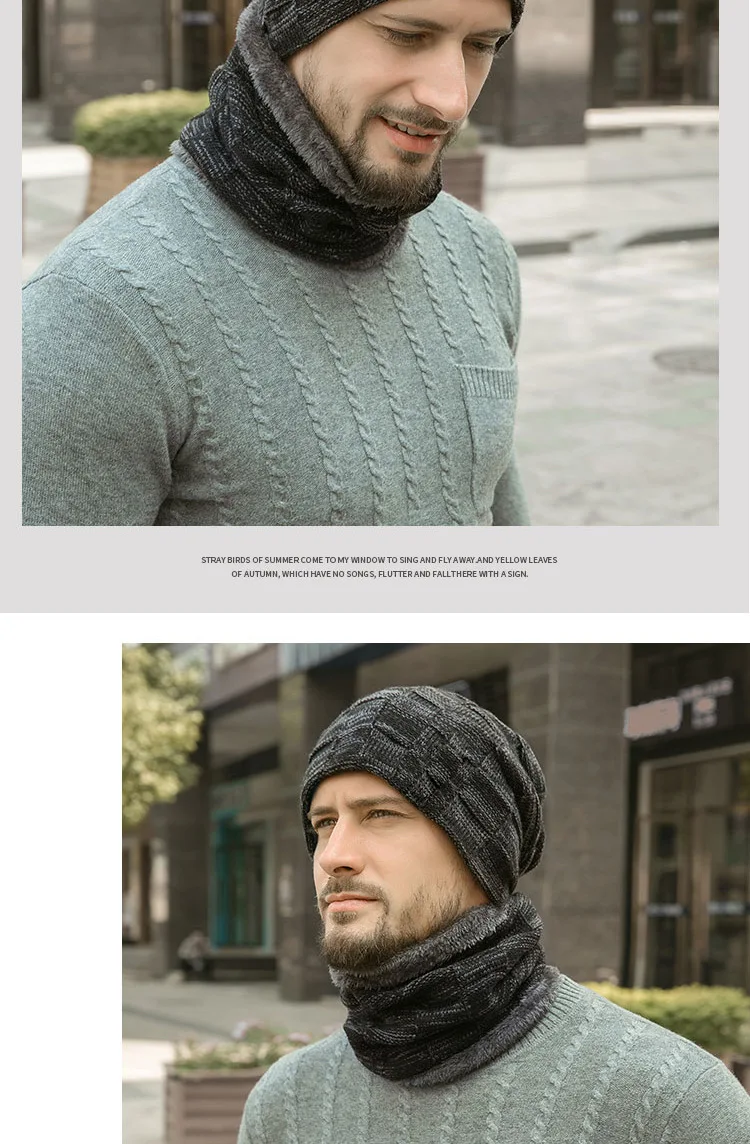 Winter Hat for Men Women Pullover Hat Scarf Suit Plus Velvet Fleece Lined Children Thick Warm Beanie Hat Male Knitted Hat Caps