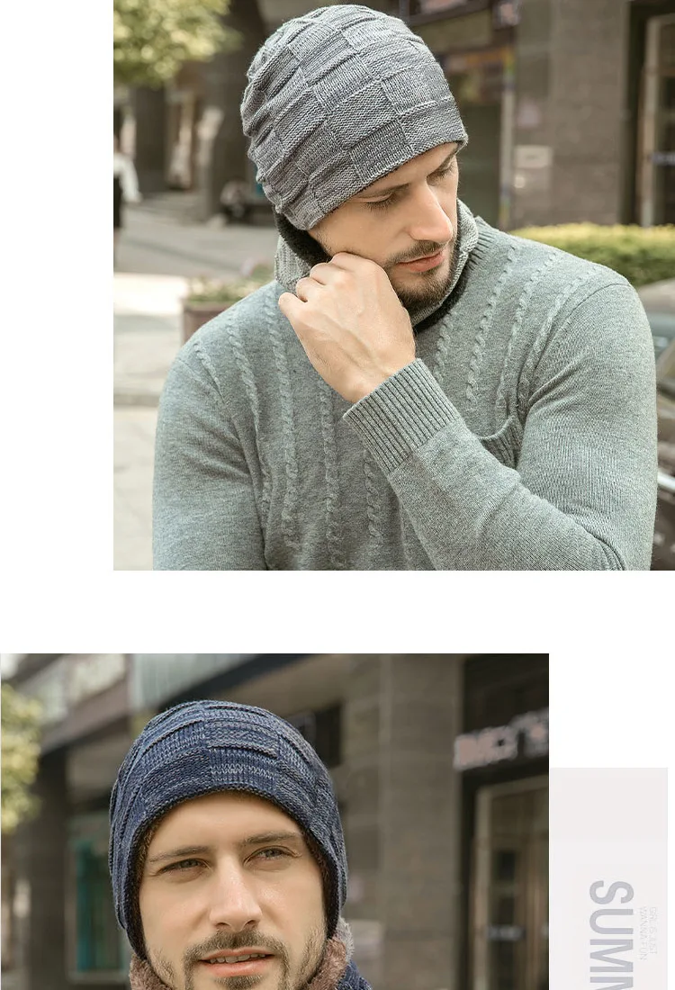 Winter Hat for Men Women Pullover Hat Scarf Suit Plus Velvet Fleece Lined Children Thick Warm Beanie Hat Male Knitted Hat Caps