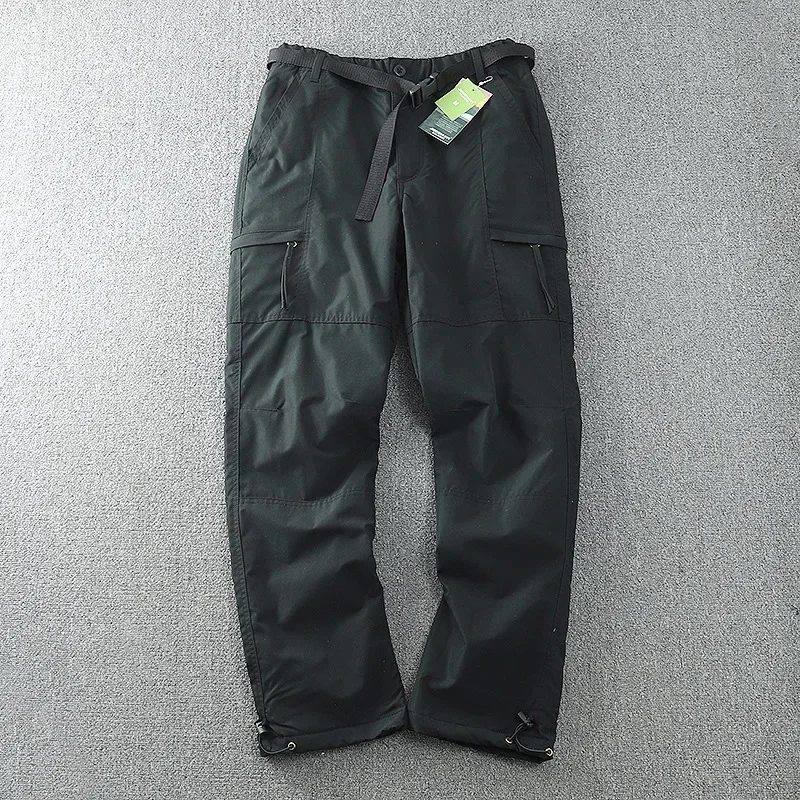 Thick Tooling Pants Waterproof Fleece Liner Cargo Pants Men Winter Outdoor Multi-pockets Loose Straight Overall Trousers S-6XL