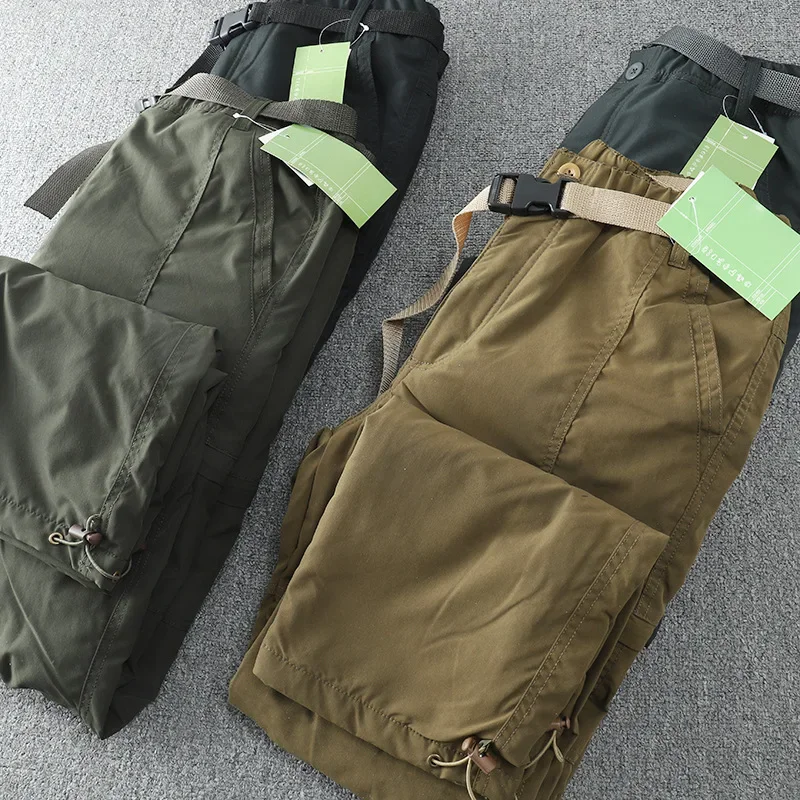 Thick Tooling Pants Waterproof Fleece Liner Cargo Pants Men Winter Outdoor Multi-pockets Loose Straight Overall Trousers S-6XL