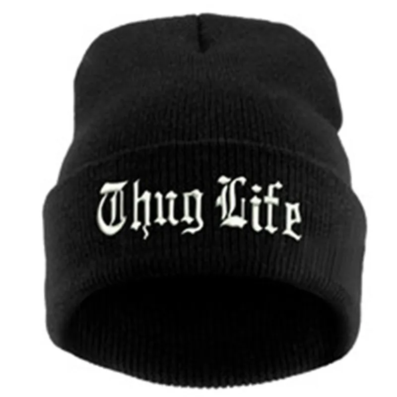 New THUG LIFE Black Letter Beanie Unisex Fashion Hip Hop Mens Beanies Knitted Caps For Women Skullies Gorros Bonnets hat