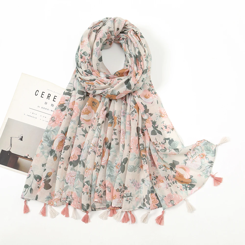 Hotsale Tassel Scarf Women Shawl Viscose Cotton Scarf Hijab Wraps 2024 Popular Muslim Hijabs Turban Headband Lady Soft Scarf