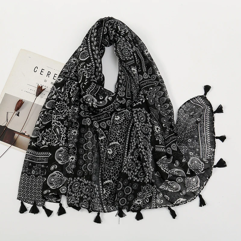 Hotsale Tassel Scarf Women Shawl Viscose Cotton Scarf Hijab Wraps 2024 Popular Muslim Hijabs Turban Headband Lady Soft Scarf