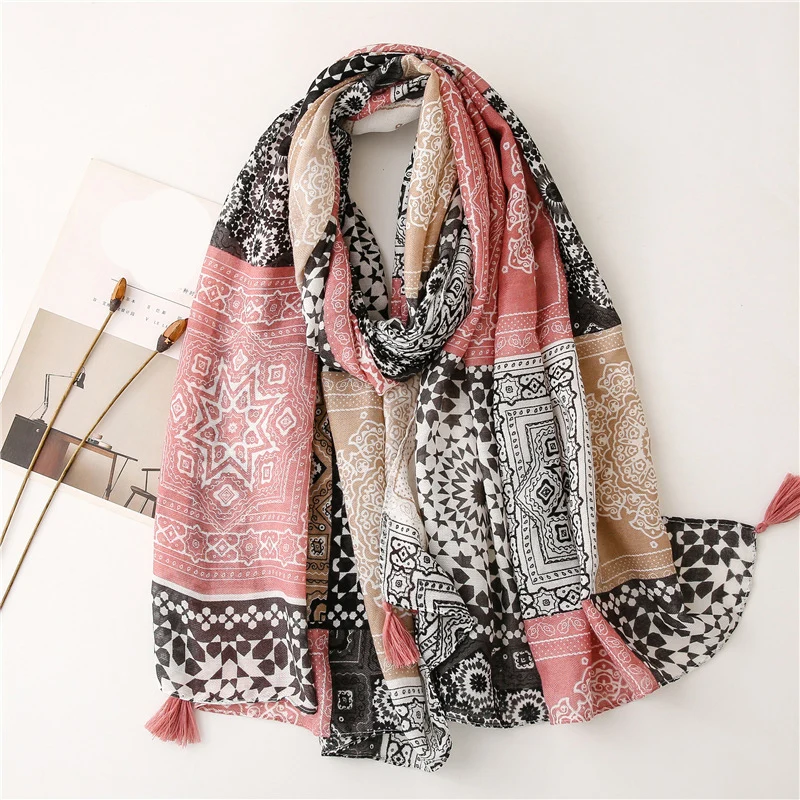 Hotsale Tassel Scarf Women Shawl Viscose Cotton Scarf Hijab Wraps 2024 Popular Muslim Hijabs Turban Headband Lady Soft Scarf