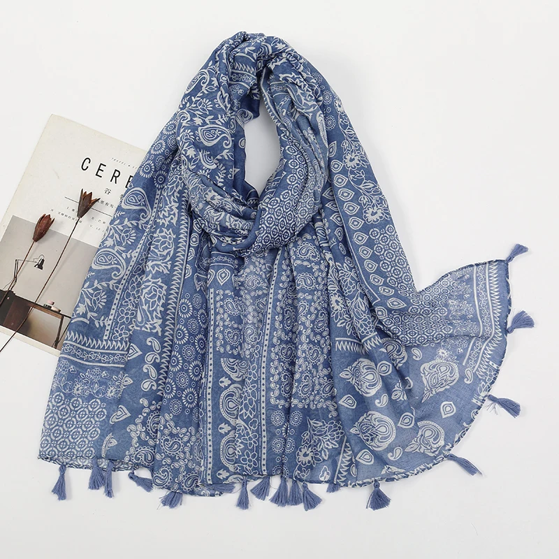 Hotsale Tassel Scarf Women Shawl Viscose Cotton Scarf Hijab Wraps 2024 Popular Muslim Hijabs Turban Headband Lady Soft Scarf