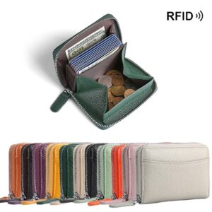 RFID Genuine Leather Card Wallet Men Women Purse With Coin Pocket Zipper Credit Card Holder Small Wallets Bags